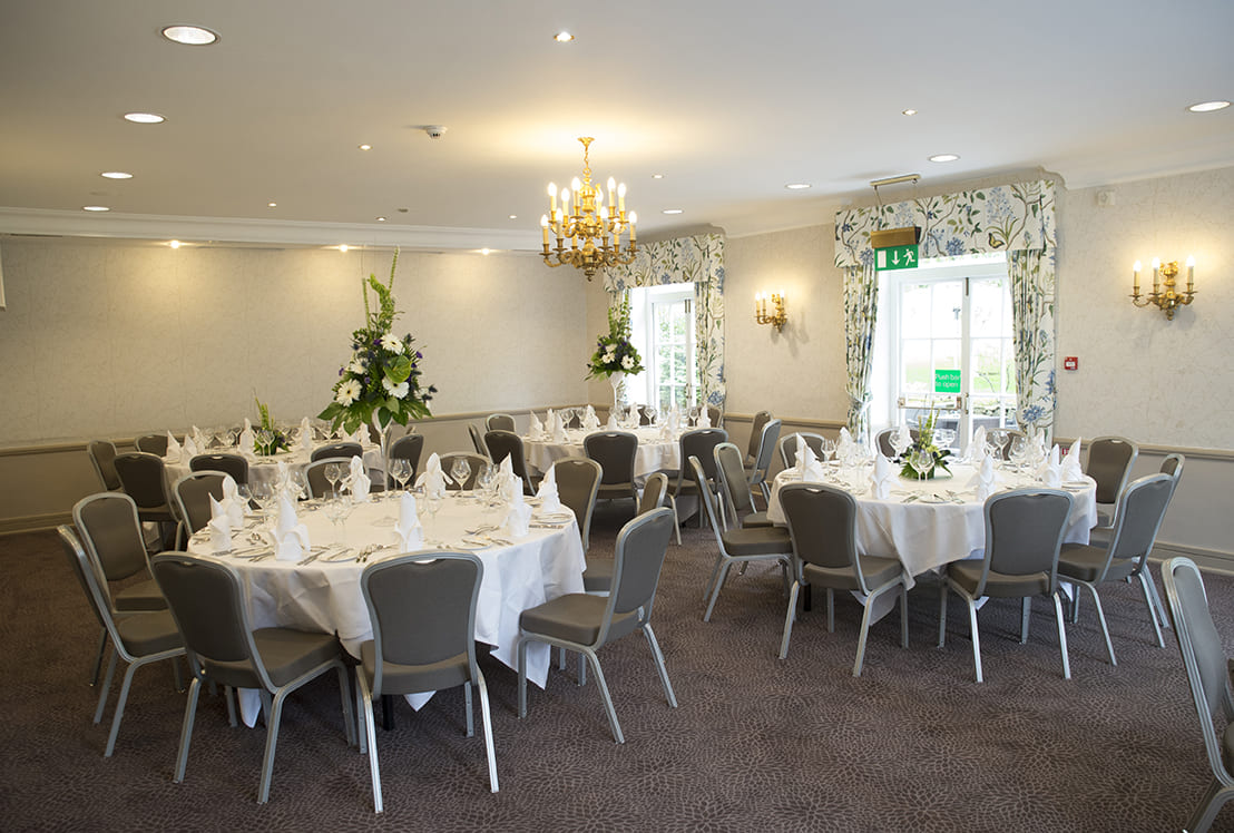 Garden Room Banqueting Setup with Long Tables